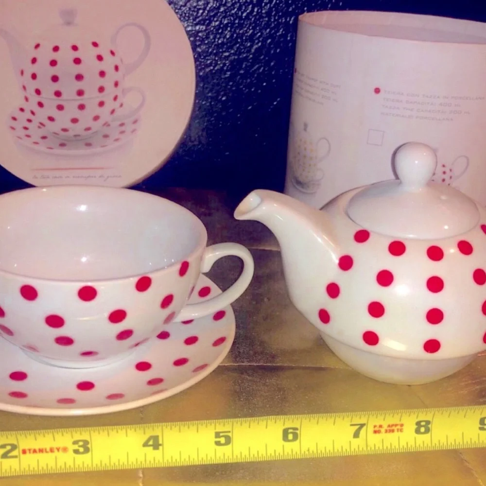 Pin Up Style Tableware Purple Polka Dot Tea Ceramic Set Kitchen Coffee Mug Cup